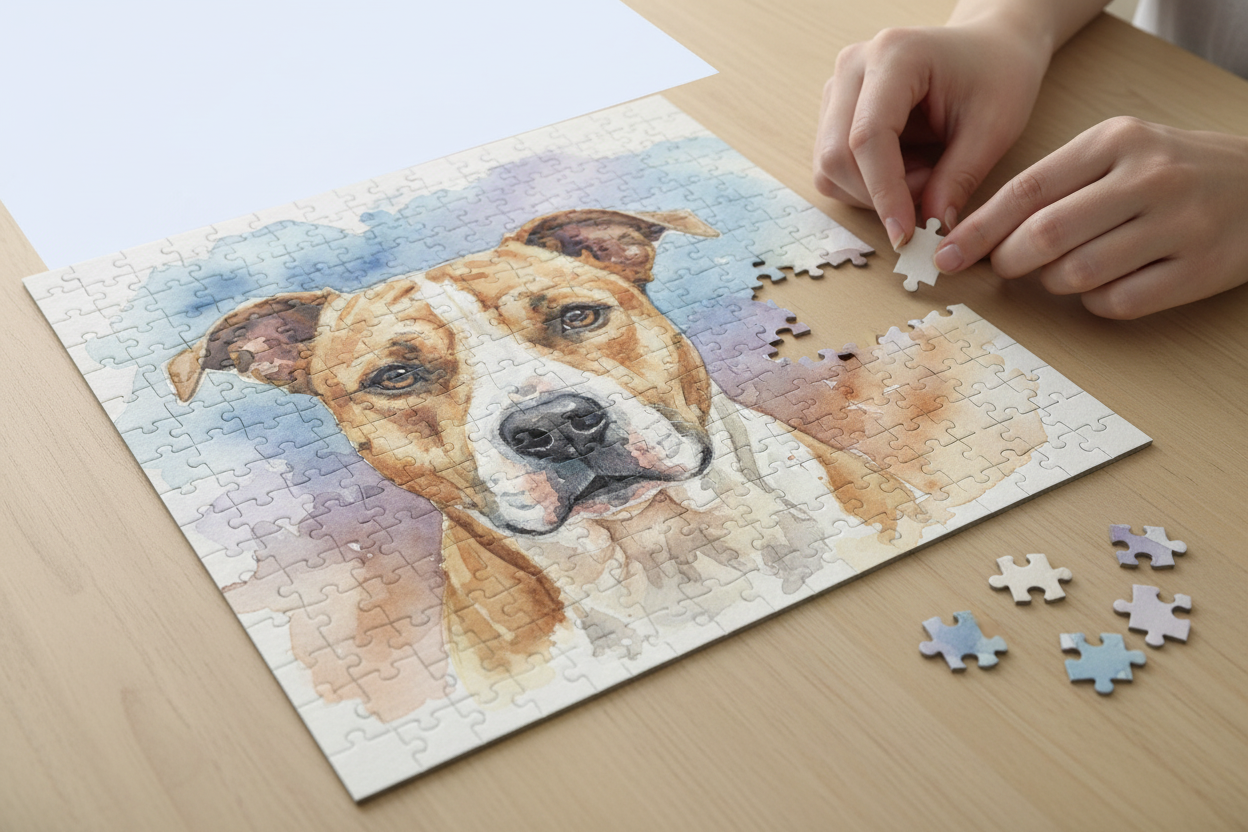 Watercolor Pit Bull Puzzle - Nearly Complete